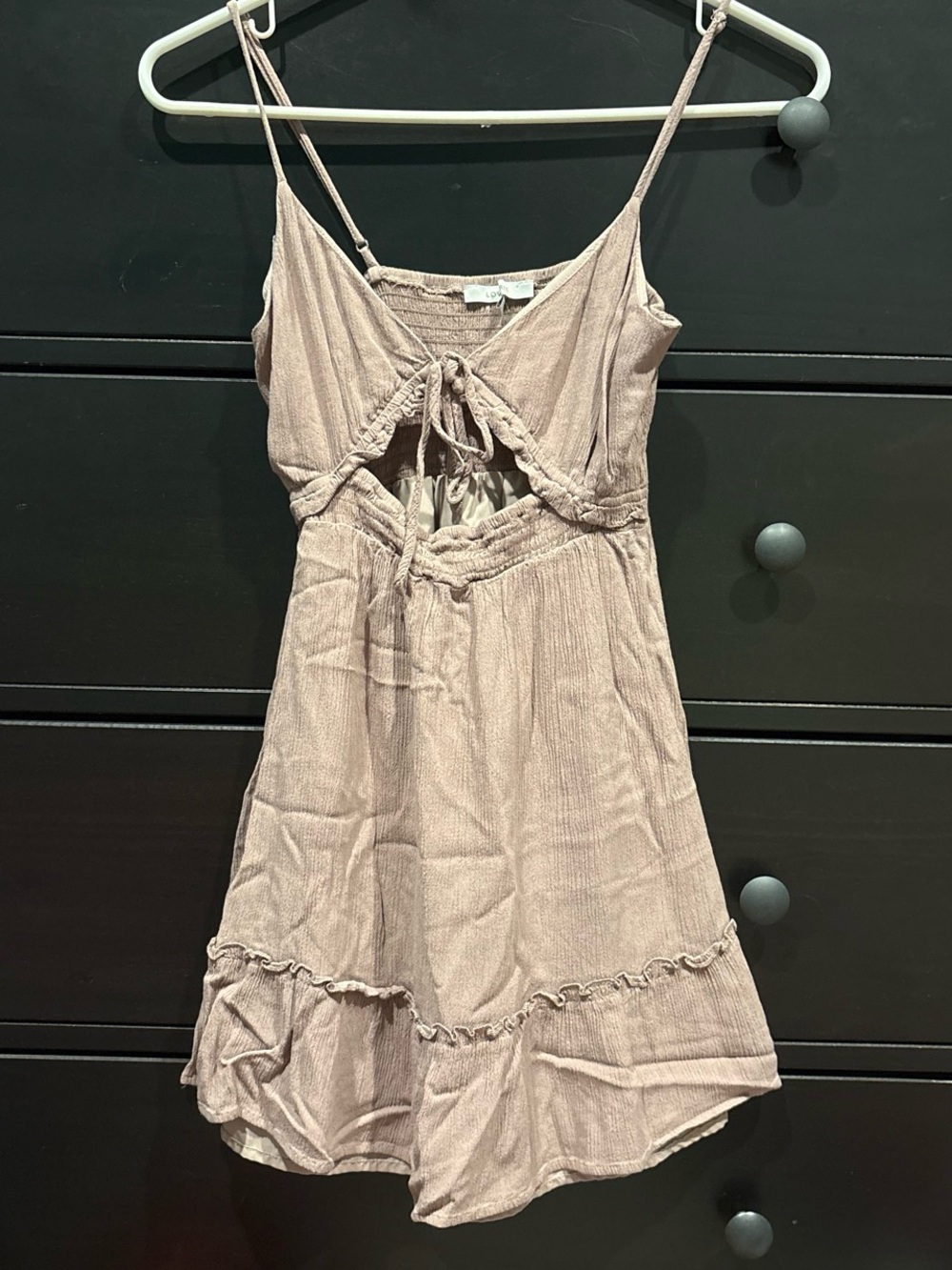 Beige Tie-Front Spaghetti Strap Dress